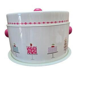 VTG Style World Market Cake Carrier Pedestal Cakes Metal w/ Lid READ